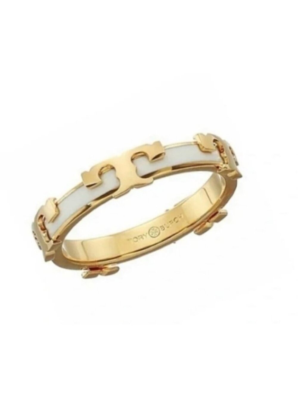 Tory Burch White and Gold Serif Stackable Ring = size 8